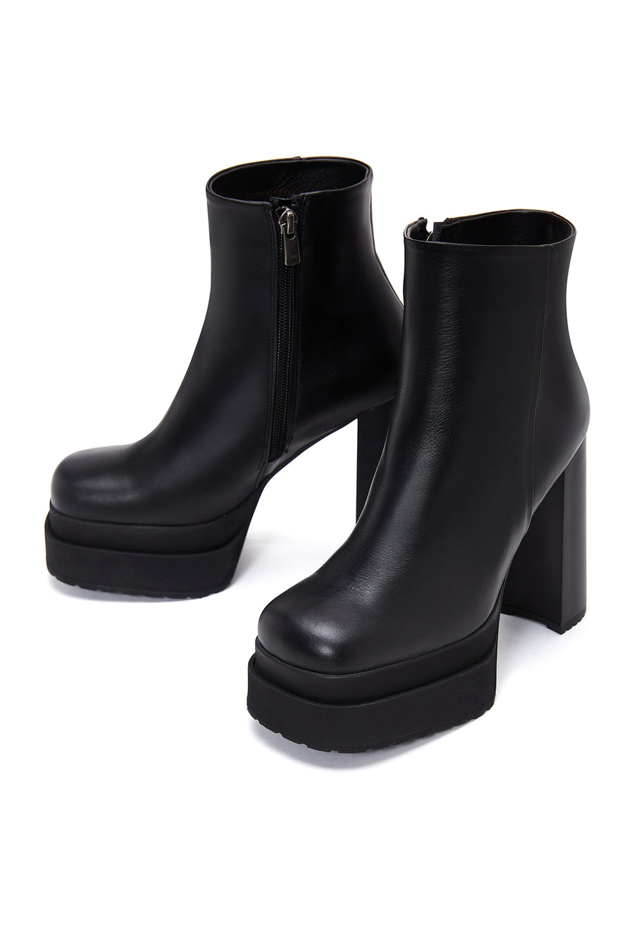 Women's Black Leather Zippered Platform Heeled Boots