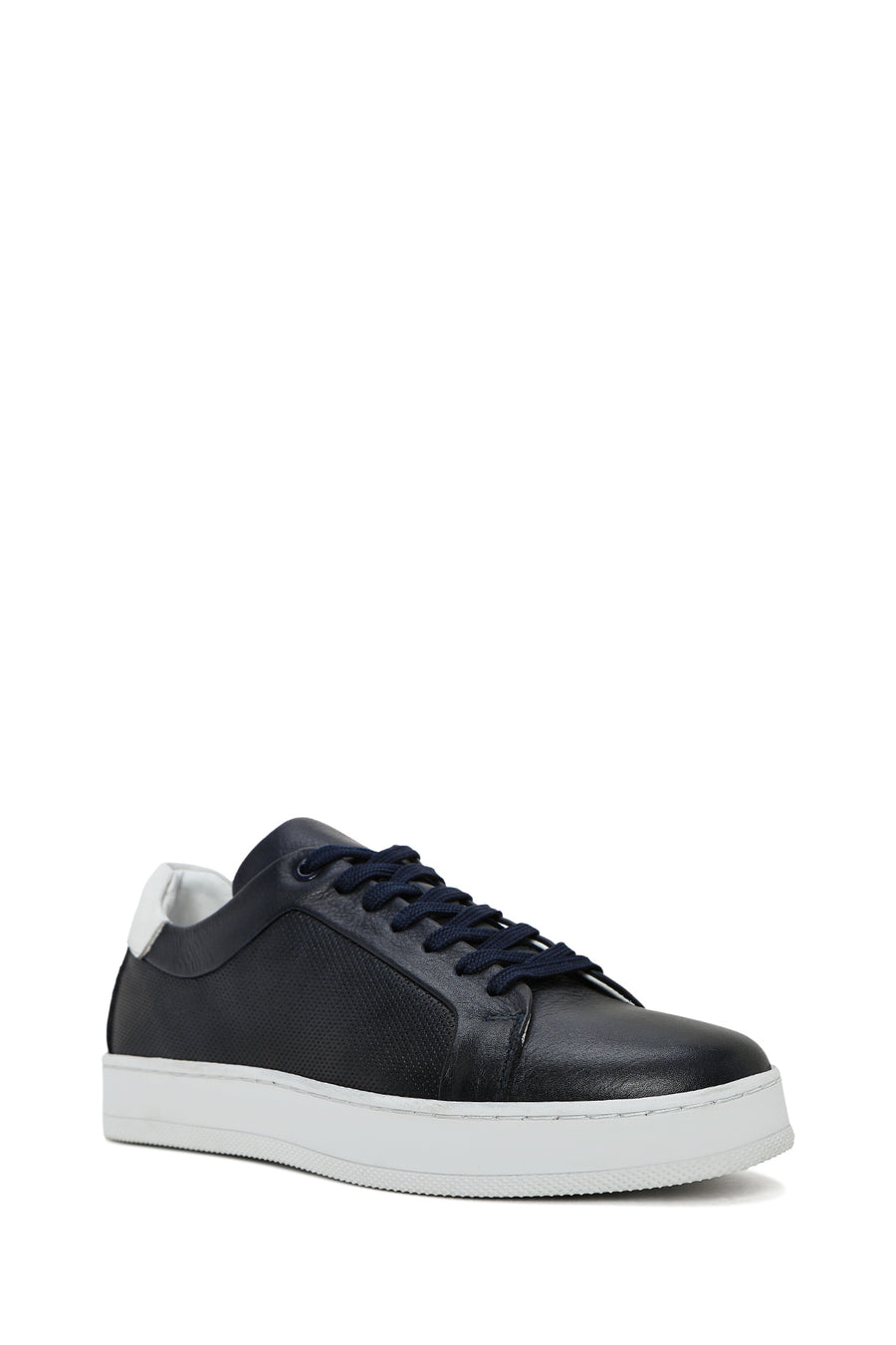Erkek Lacivert Bağcıklı Deri Sneaker