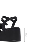 Women's Black Ankle Buckle Wedge Heel Leather Sandals | Derimod
