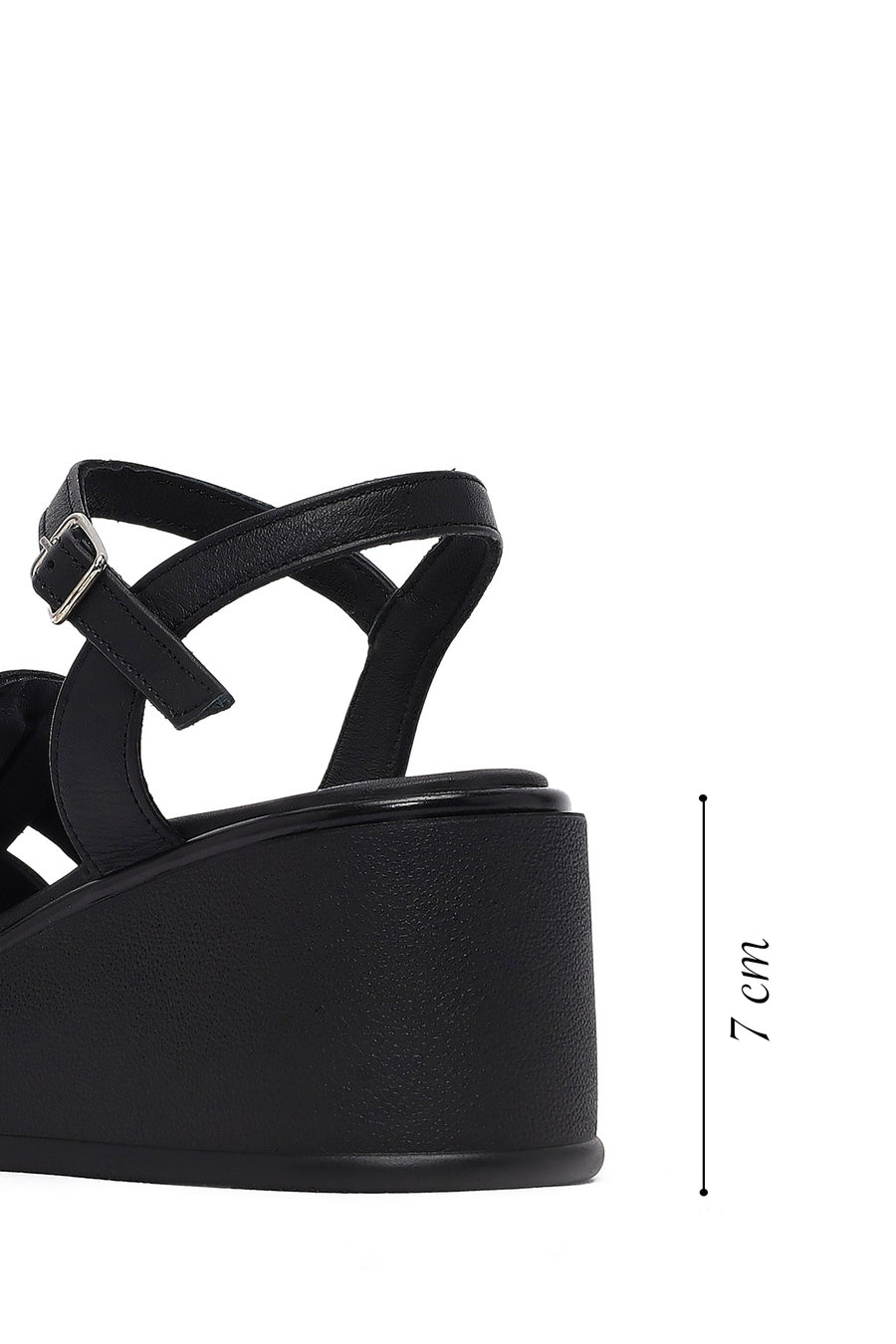 Women's Black Ankle Buckle Wedge Heel Leather Sandals