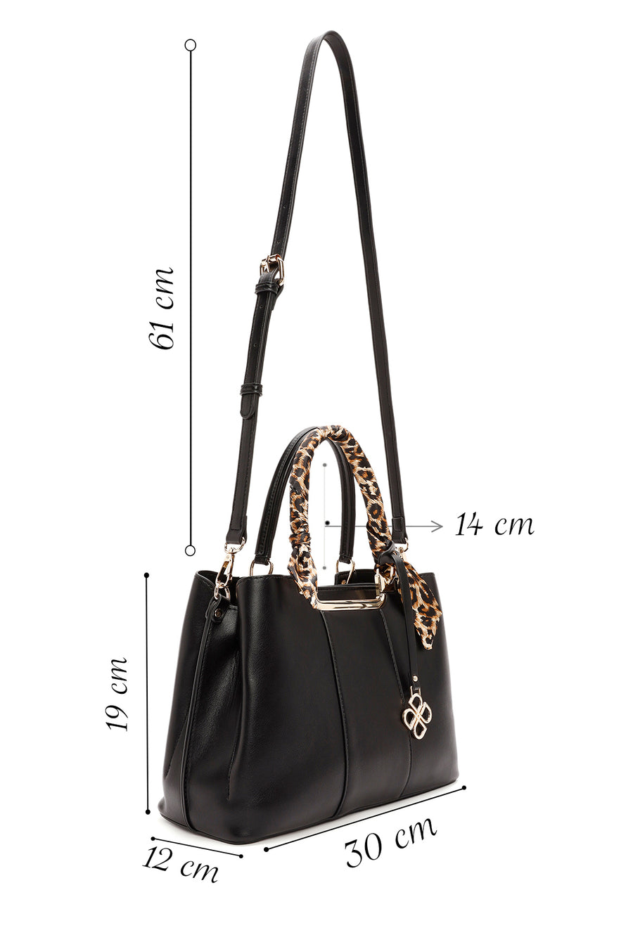 Women's Black Long Strap Handbag with Accessory Detail