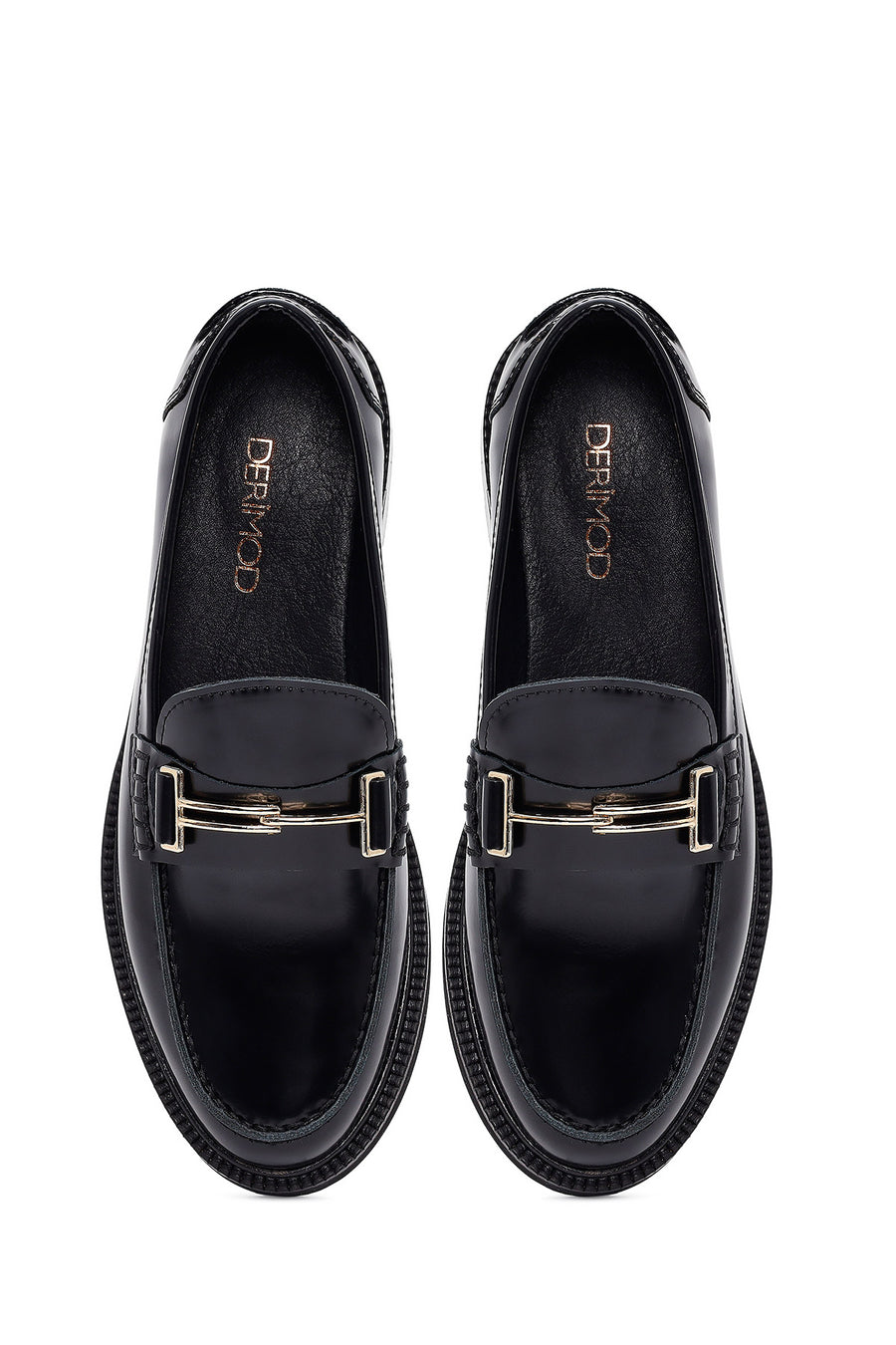 Kadın Siyah Tokalı Deri Maskülen Loafer