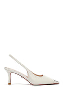 Women's Cream Slingback Thin Heel Leather Shoes | Derimod