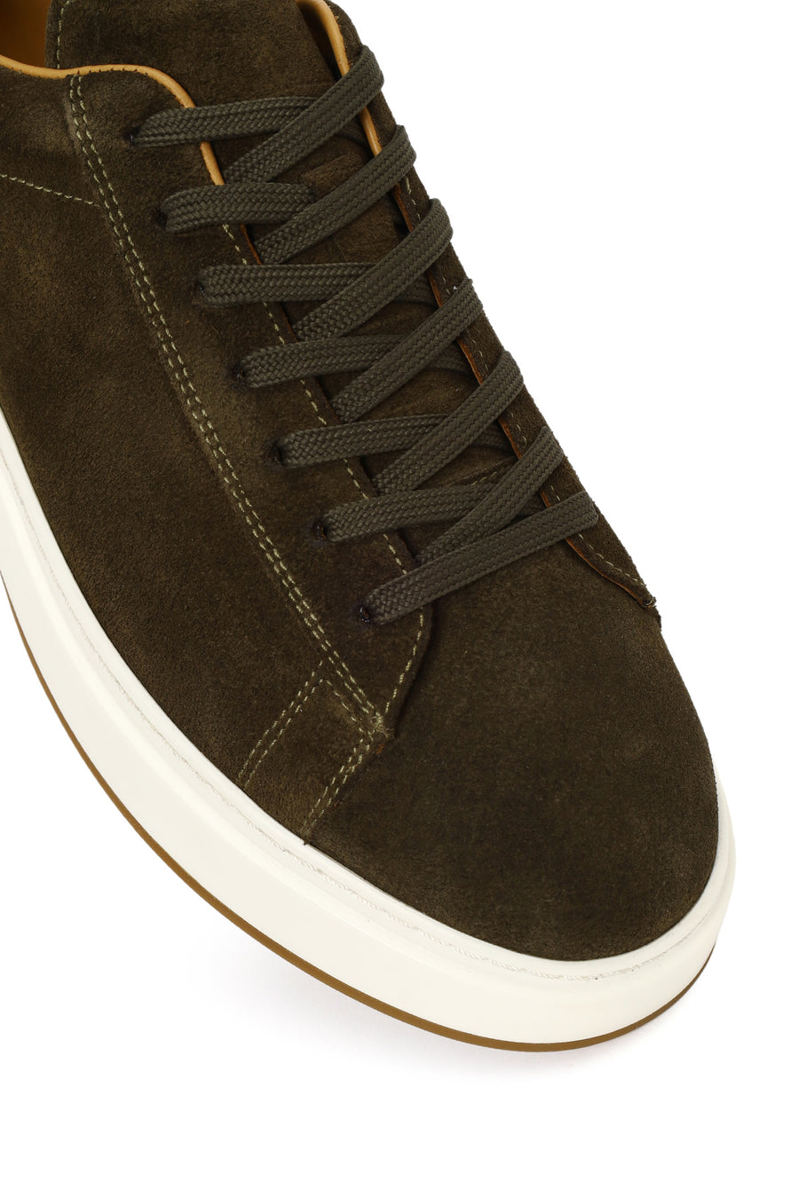Male Khaki Lace-Up Thick-Soled Suede Leather Sneaker