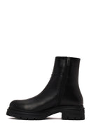 Woman Black Zip Closure Thick-Soled Leather Boots | Derimod
