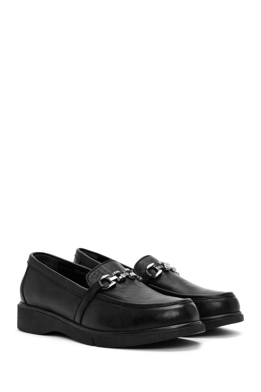 Woman Black Buckled Leather Comfort Loafer