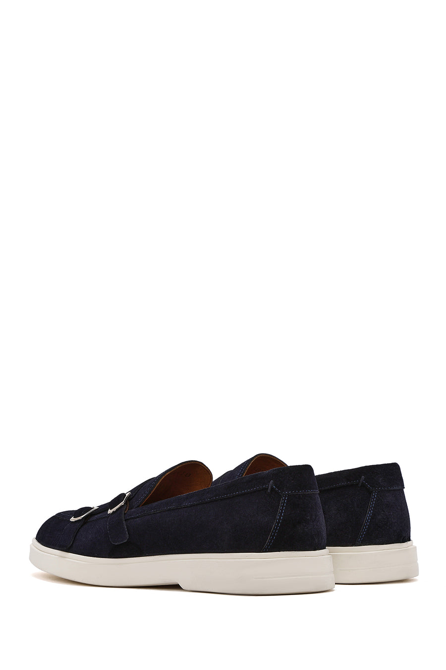 Men's Navy Blue Double Buckle Suede Leather Loafer