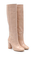 Women's Leather Crocodile Patterned Heeled Boots | Derimod