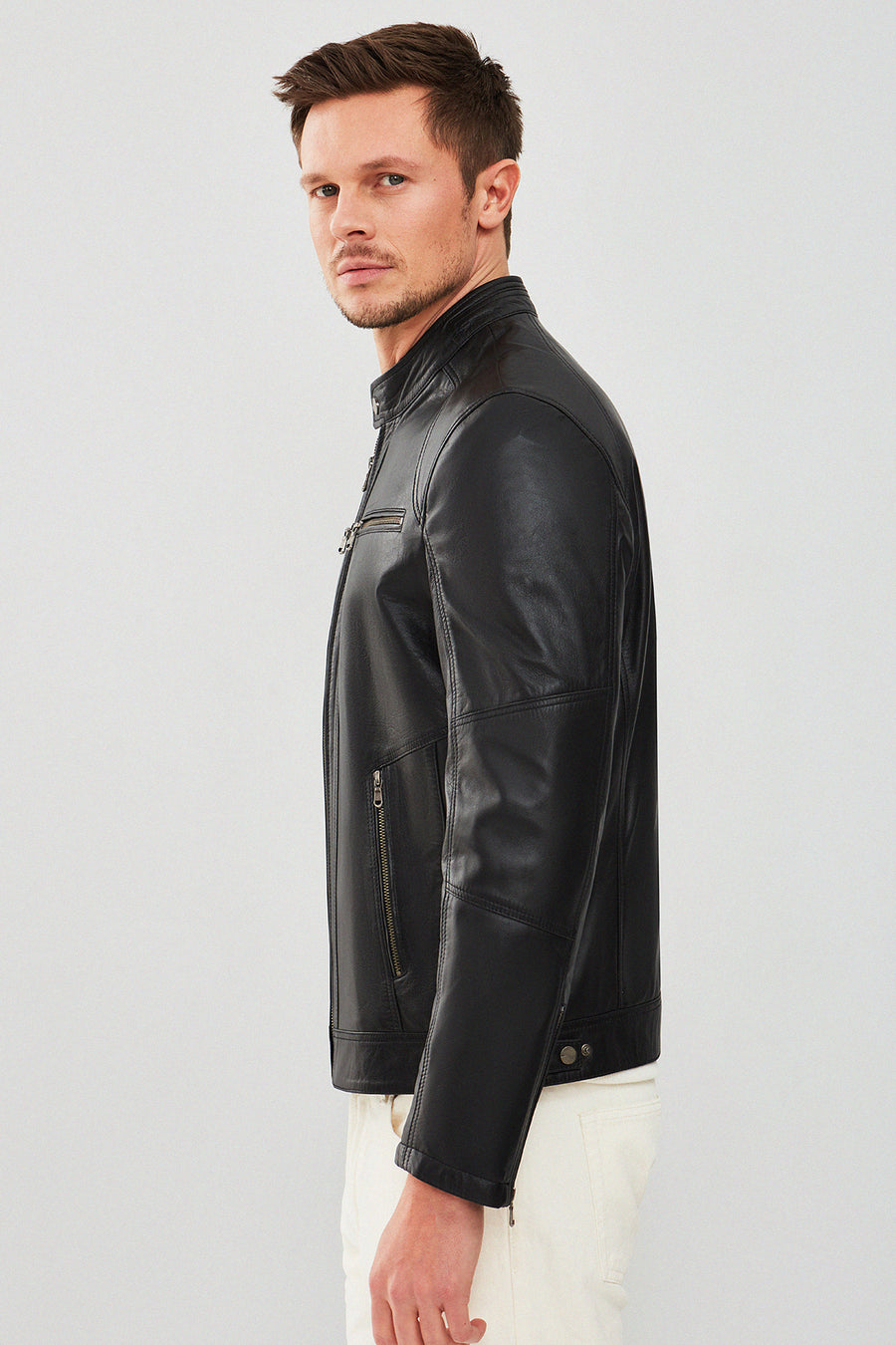 Alanzo Men's Black Leather Jacket