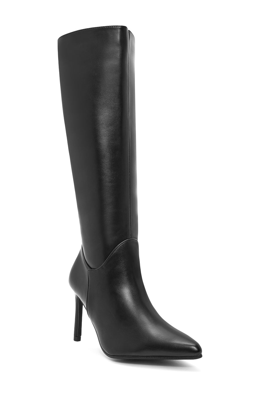Women's Black Zippered Thin Heeled Boots
