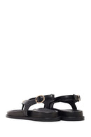 Women's Black Leather Flip-Flop Sandals with Buckle Back | Derimod