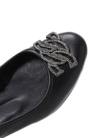 Women's Black Stone Leather Ballerinas | Derimod