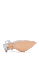 Women's Grey Stoned Open Back Thin Heeled Shoes | Derimod