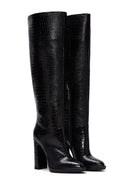 Women's Black Zippered High Heel Leather Boots | Derimod