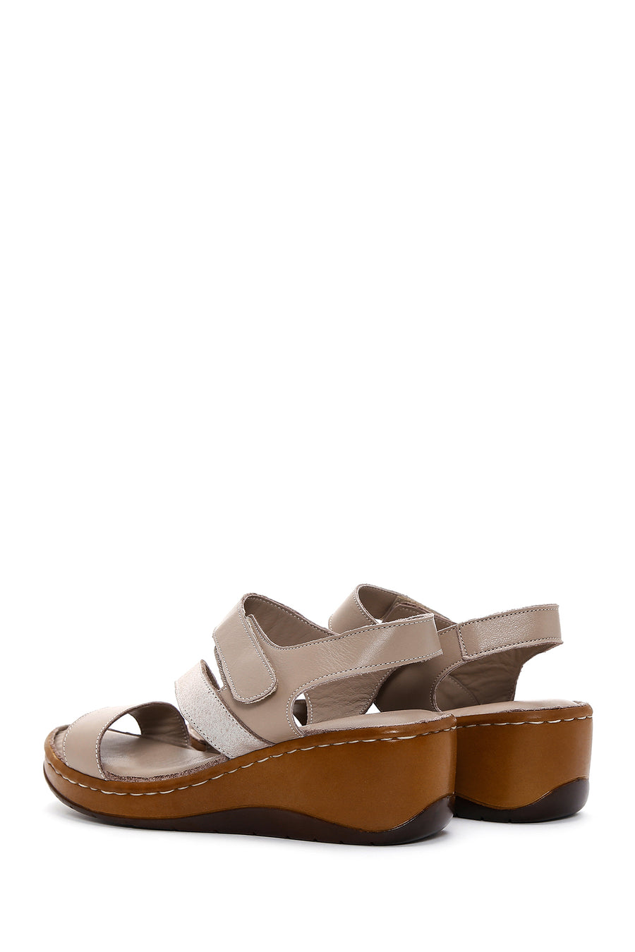 Women's Mink Leather Wedge Heel Comfort Sandals