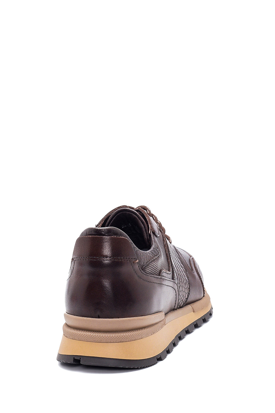 Erkek Kahverengi Deri Baskılı Sneaker