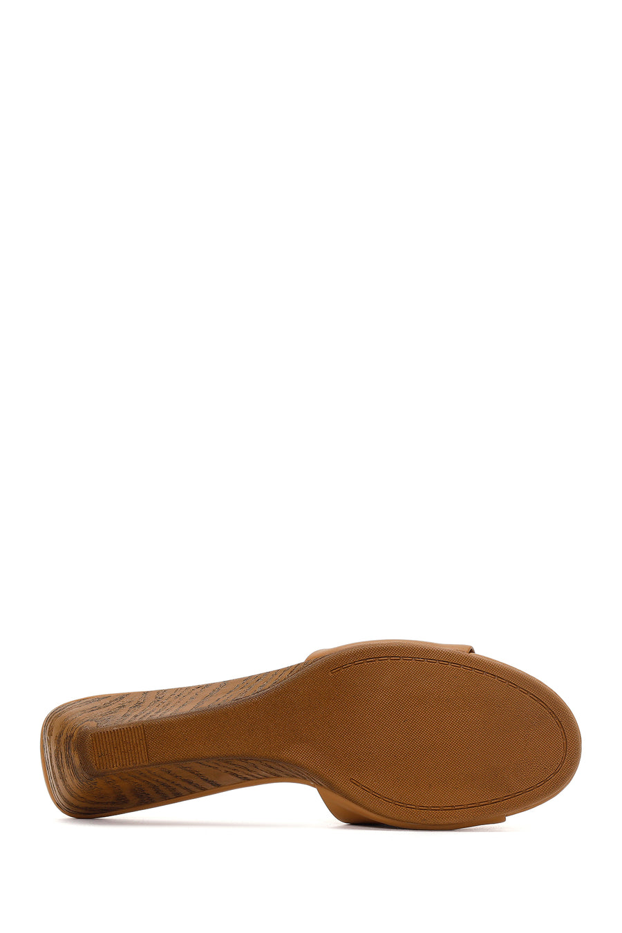 Women's Beige Short Platform Heel Leather Slippers