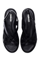 Women's Black Leather Comfort Sandals | Derimod
