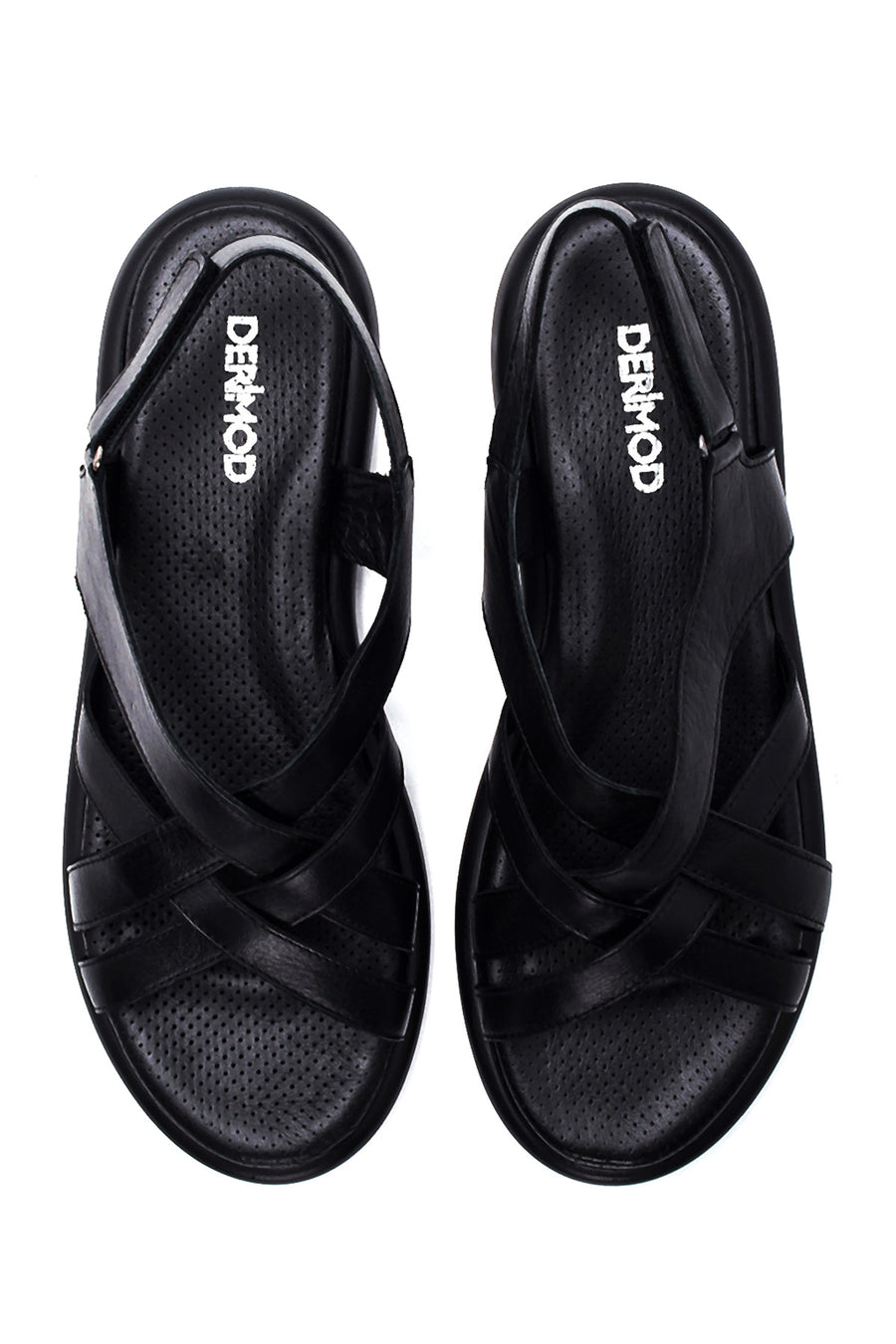 Women's Black Leather Comfort Sandals