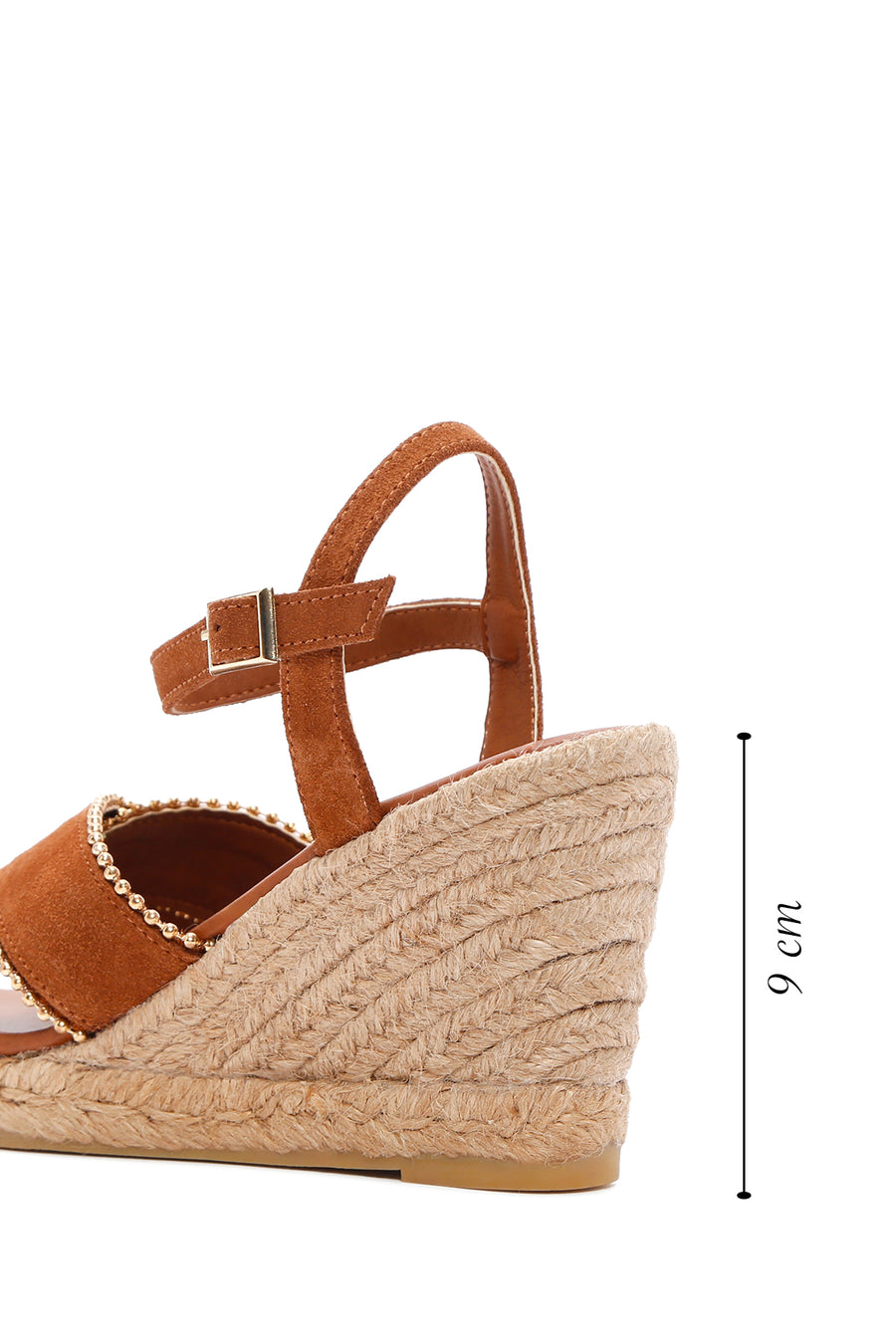 Women's Tan Ankle Strap Wedge Heel Suede Leather Espadrille Sandals