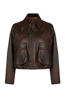 Richmond Woman Brown Short A-Line Leather Jacket | Derimod