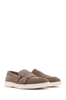 Men's Beige Double Buckle Suede Leather Loafer | Derimod