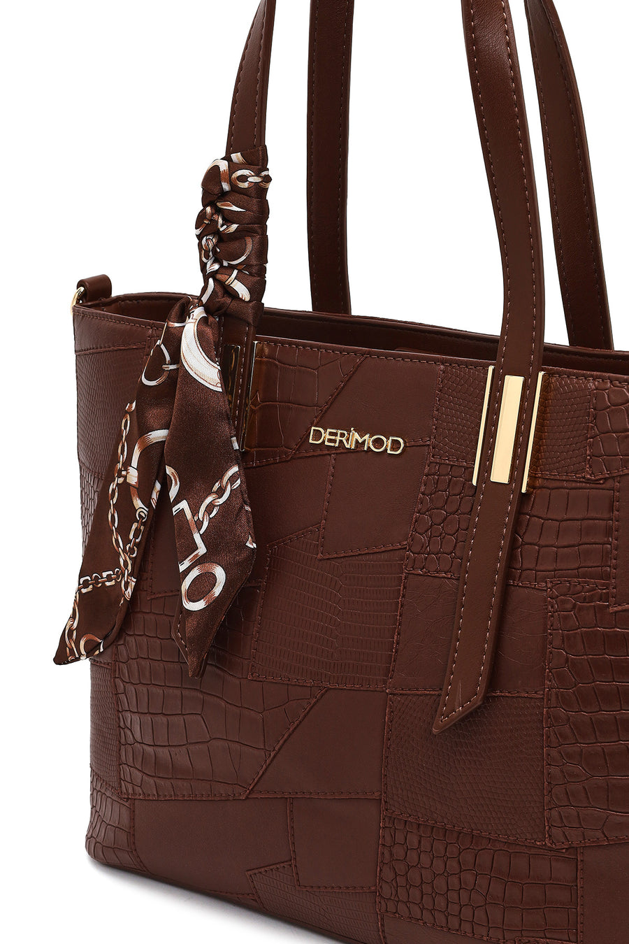 Woman Brown Long-Strap Printed Shoulder Bag