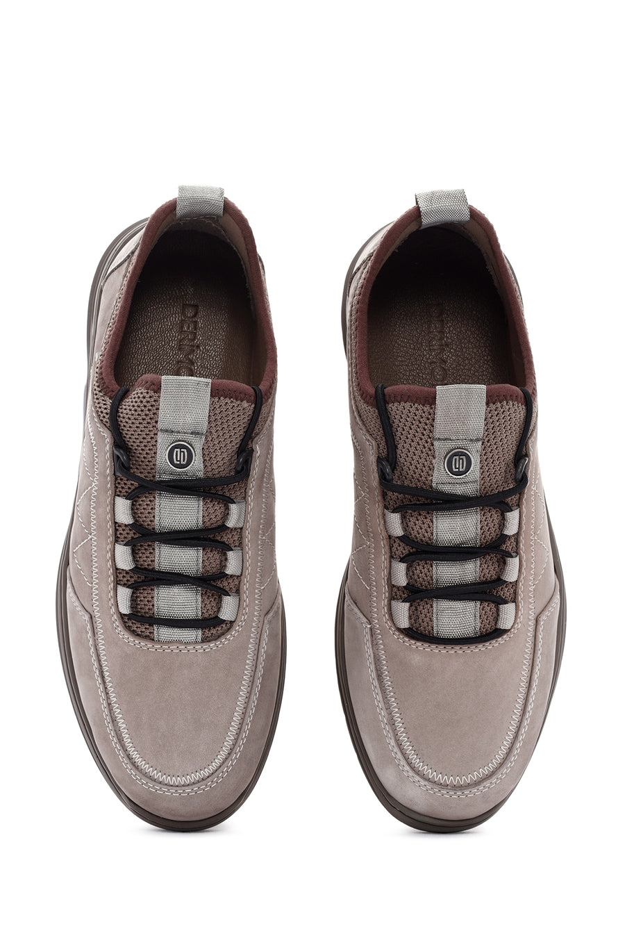 Erkek Vizon Bağcıklı Nubuk Deri Casual Sneaker