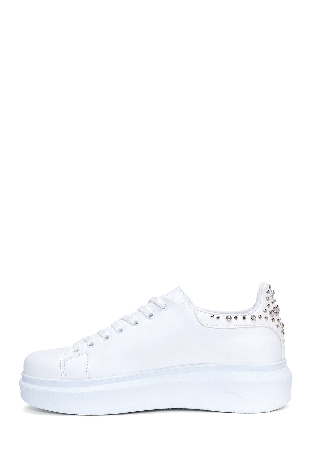 Kadın Beyaz Taşlı Kalın Tabanlı Sneaker