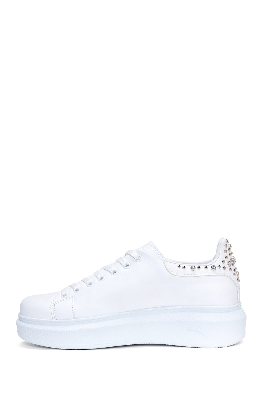 Kadın Beyaz Taşlı Kalın Tabanlı Sneaker