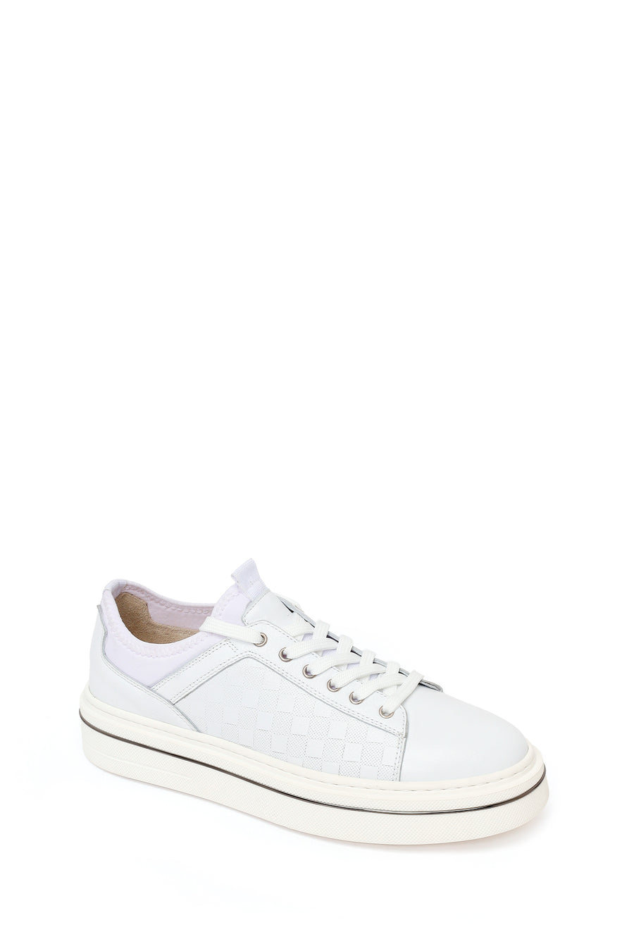 Erkek Beyaz Bağcıklı Deri Sneaker