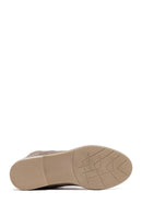 Woman Beige Lace-Up Zippered Suede Leather Boat | Derimod