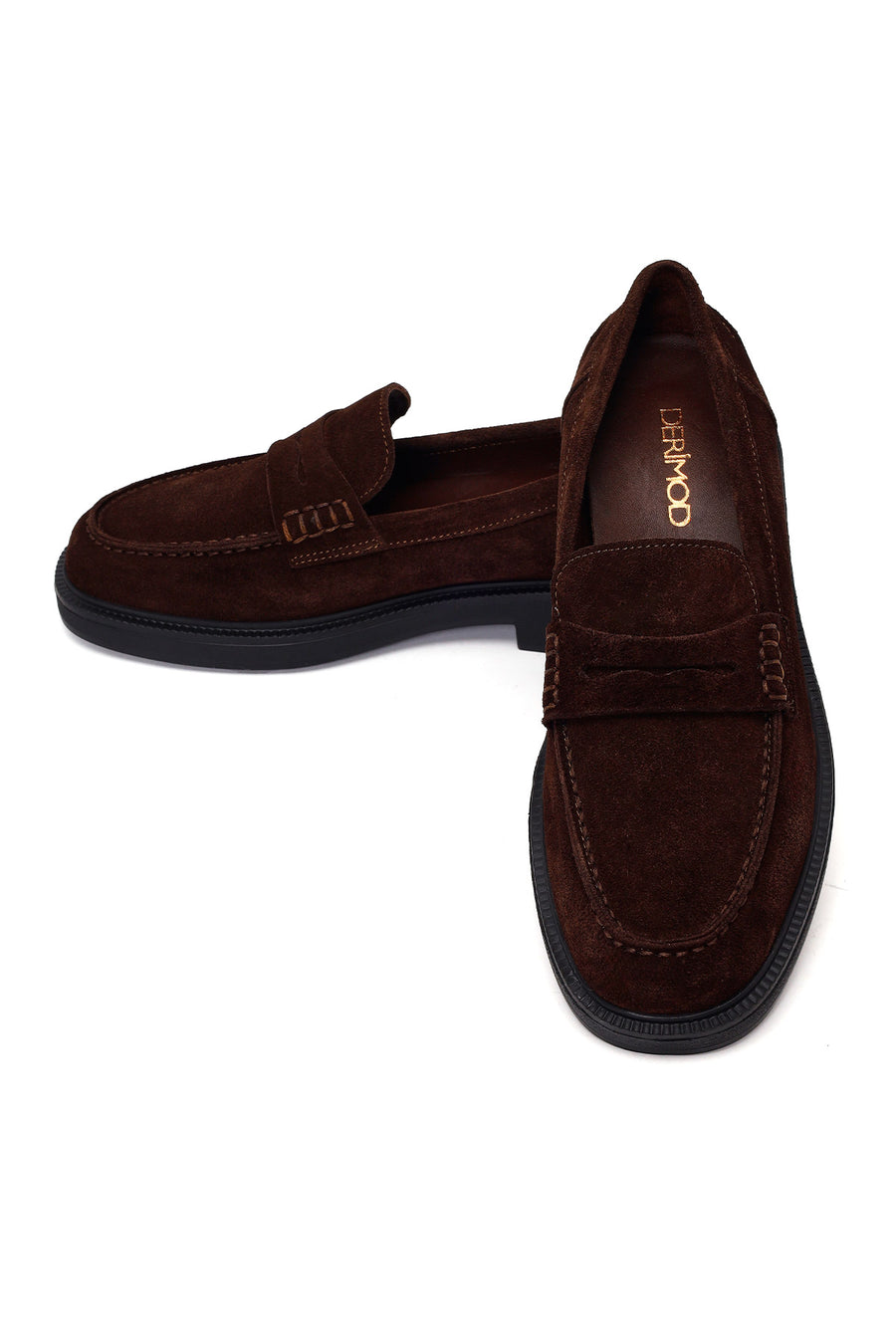 Kadın Kahverengi Süet Deri Maskülen Loafer