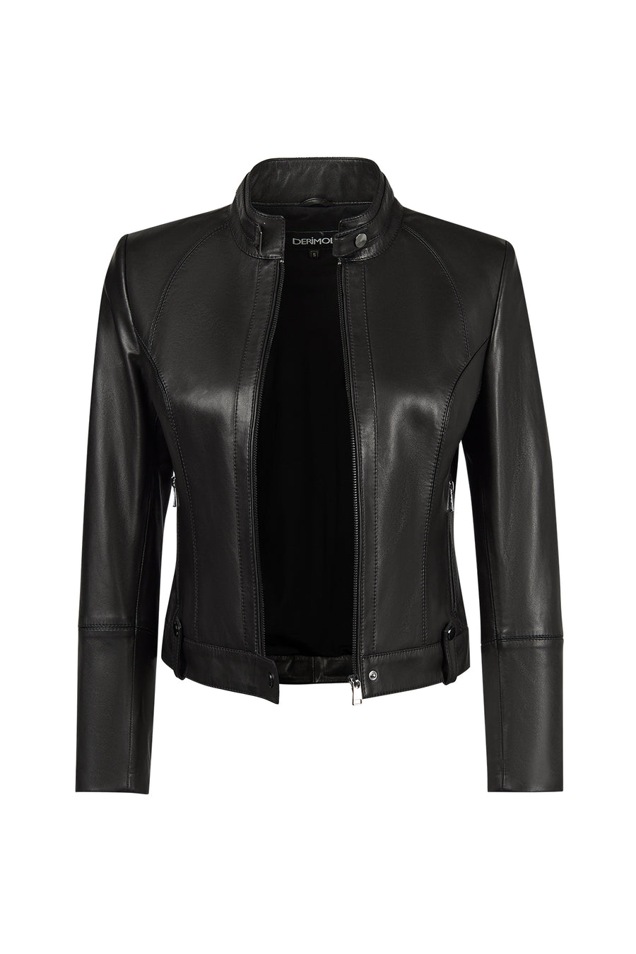 Maya Woman Black Mandarin Collar Leather Jacket