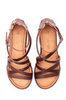 Women's Brown Leather Zippered Bodrum Sandals | Derimod