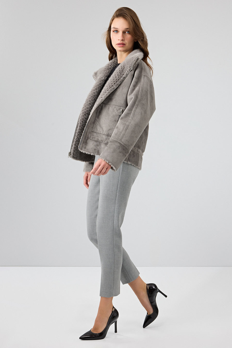 Luzern Women's Gray Reversible Teddy Coat