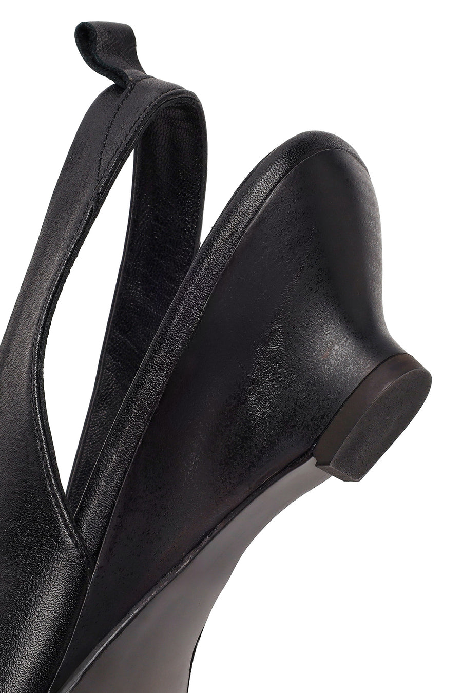 Women's Black Open-Back Heeled Leather Shoes