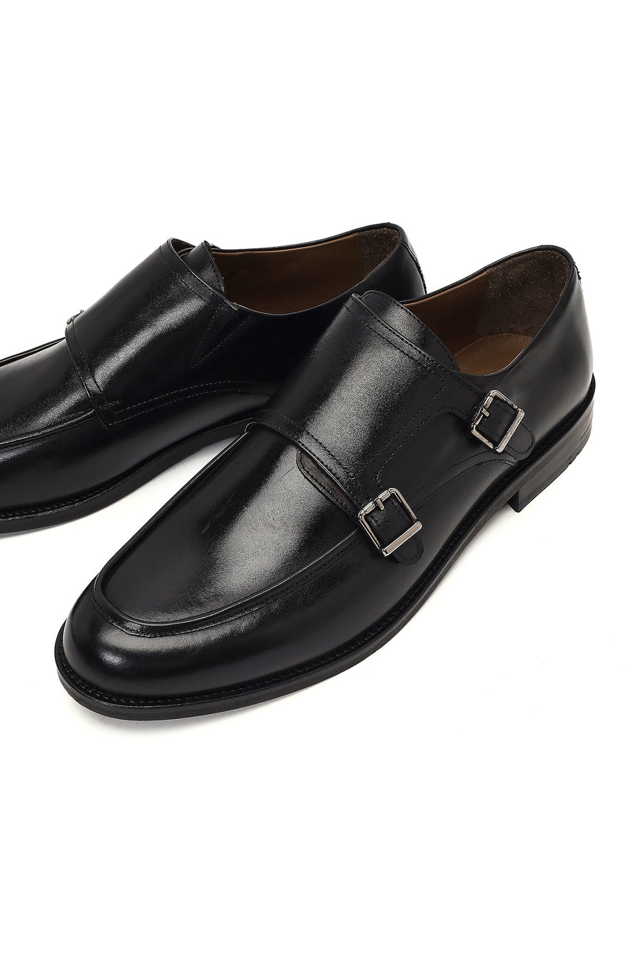 Male Black Double-Buckle Leather Casual Shoes