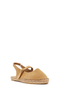 Women's Camel Suede Leather Espadrilles with Buckle | Derimod