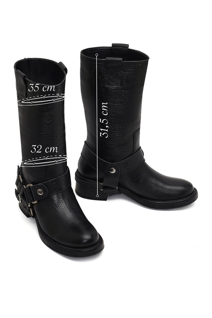Women's Black Leather Biker Boot