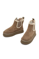 Woman Mink Thick-Soled Patterned Suede Teddy Boots | Derimod