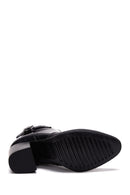 Women's Black Leather Buckle Heeled Boots | Derimod
