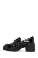 Women's Black Thick Heeled Patent Leather Masculine Shoes | Derimod