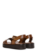 Women's Tan Ankle Strap Leather Bodrum Sandals | Derimod