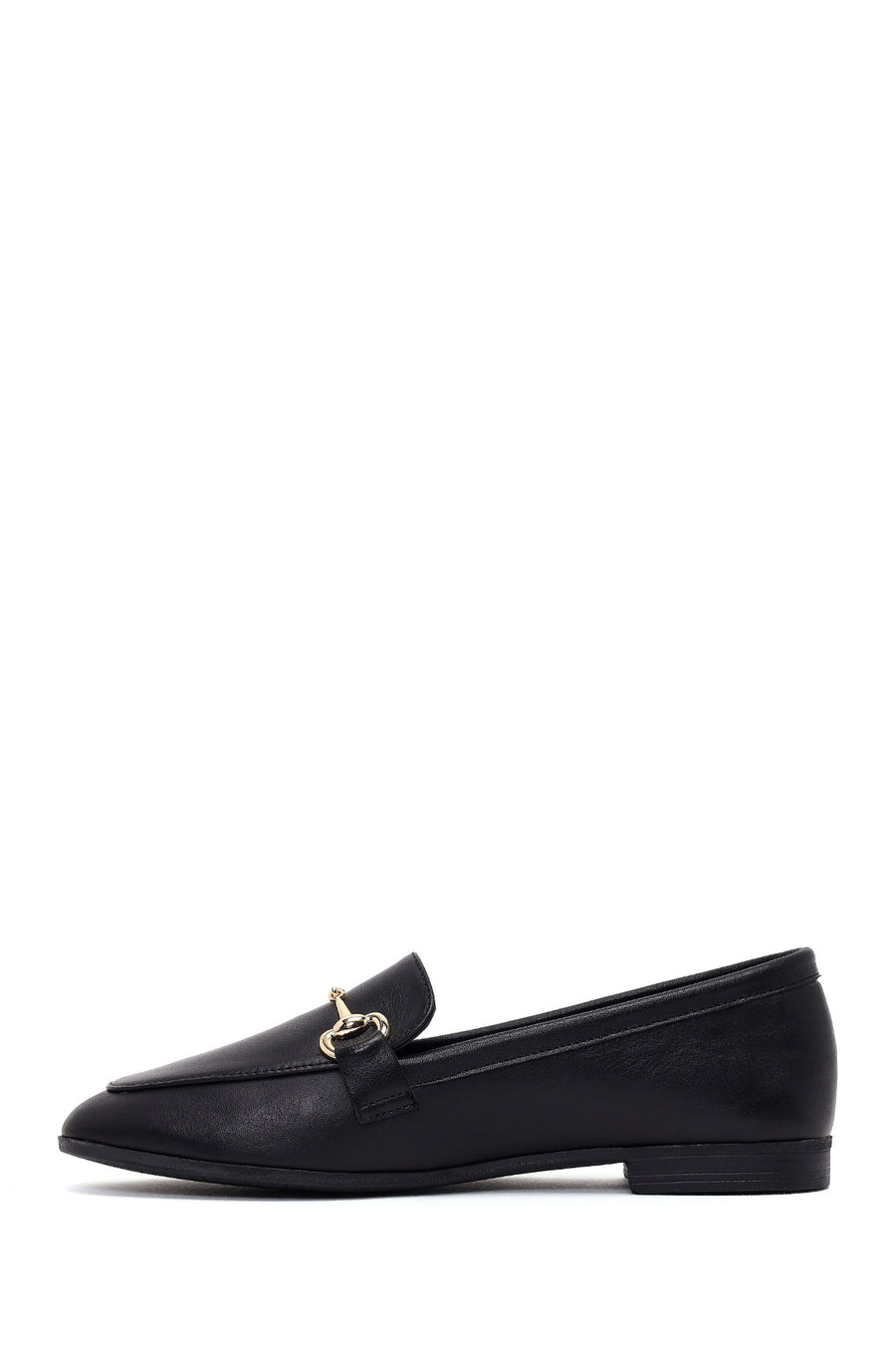 Woman Black Buckled Leather Classic Loafer