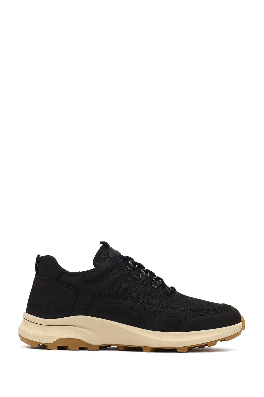 Erkek Siyah Bağcıklı Kalın Tabanlı Nubuk Deri Casual Sneaker