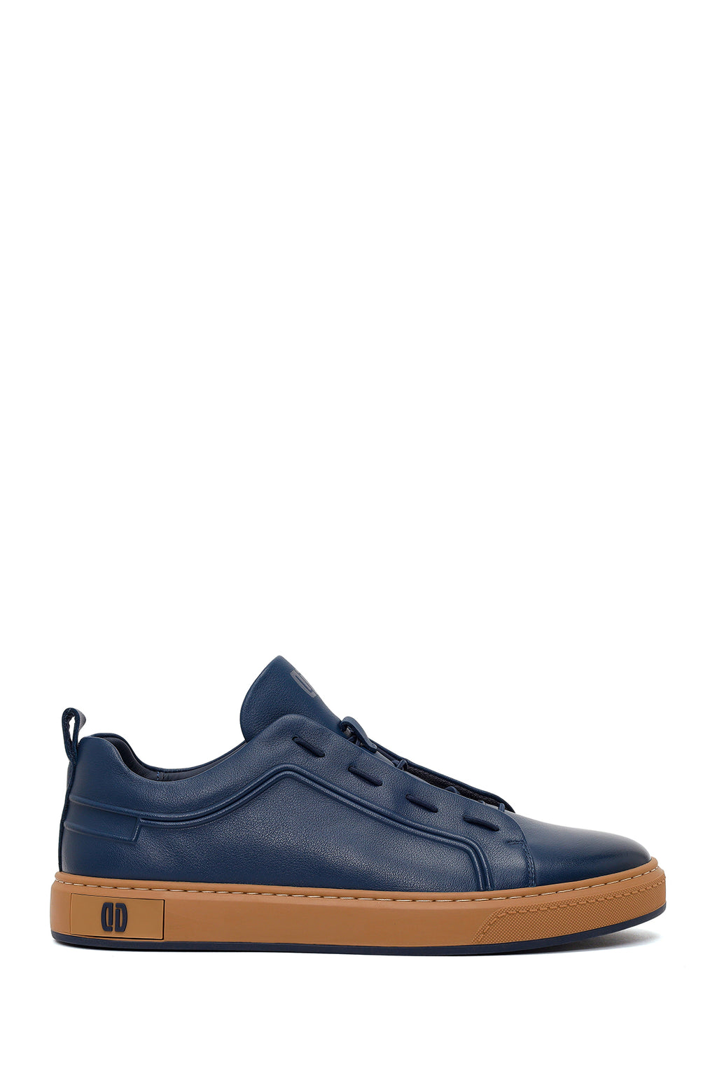 Erkek Lacivert Bağcıklı Deri Sneaker