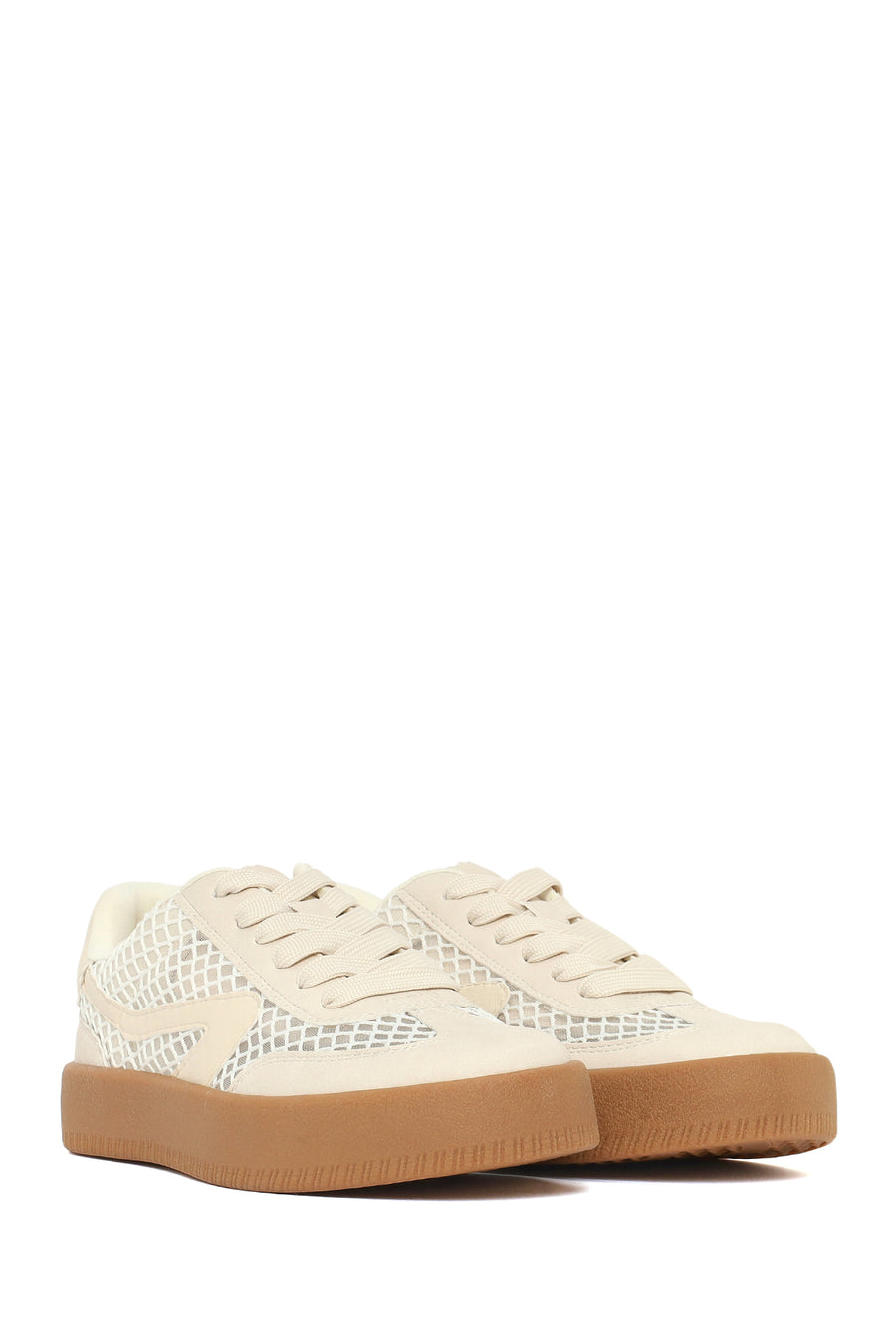Kadın Bej Bağcıklı Kumaş Sneaker