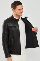 Demar Men's Black Slim-Fit Leather Jacket | Derimod