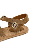 Woman Tan Ankle-Buckle Suede Espadrilles Sandal | Derimod